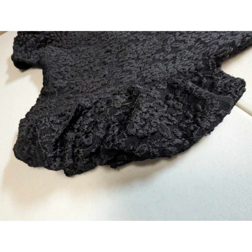 Vintage Soprano Black Floral Lace Mini Dress S Puffed Sleeve Coquette Y2K Grunge - Picture 11 of 11